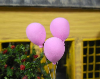 Miniature Rose Pink Birthday Balloons ~ Valentine's Day Fairy Garden Supplies ~ Love Themed Dollhouse Accessories & Craft Supplies