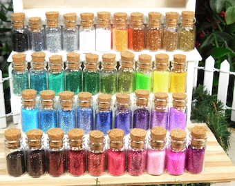 Miniature 1" Fairy Dust Bottles in 40 Colors ~ Tiny Glass Bottle w/ Glitter Pixie Dust ~ Fairy Garden Supplies ~ Mini Craft Supplies