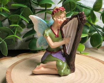 Miniature Fairy Playing Harp ~ Fairy Garden & Dollhouse Accessories ~ Terrarium Figurines ~ Diorama Craft Supply