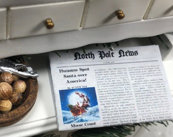 Miniature North Pole News Newspaper w/ Readable Headlines ~ Winter Fairy Garden & Dollhouse Accessories ~ Christmas Diorama Mini Book Supply