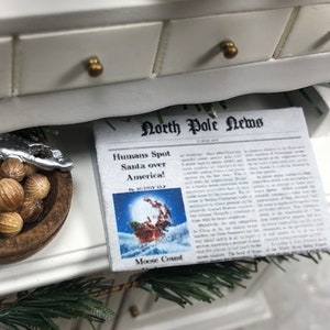 Miniature North Pole News Newspaper w/ Readable Headlines ~ Winter Fairy Garden & Dollhouse Accessories ~ Christmas Diorama Mini Book Supply