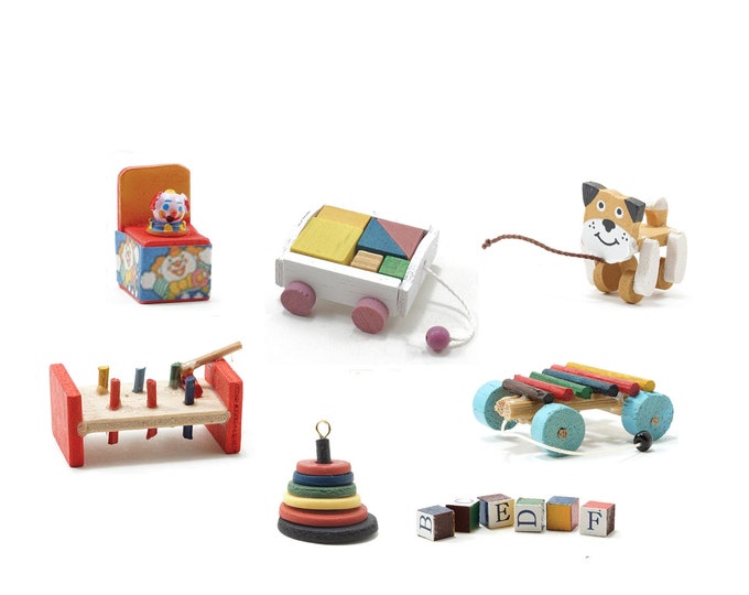 Miniature Vintage Toy Collection 4 PC Set Winter Fairy Garden Accessories Mini Old Fashioned