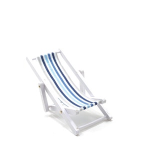 Miniature Folding Beach Chair, Blue Stripes ~ Summer Fairy Garden & Dollhouse Furniture ~ Beach Diorama Craft Supplies