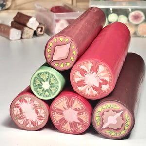 Red Tomato Polymer Clay Cane, Unbaked ~ Miniature Making Craft Supplies for Dollhouse, Fairy Gardens, Charms & Scrapbooking Embellishments