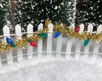 13mm Mini Gold Tinsel Garland w/ Multicolor Lights ~ Christmas Fairy Garden & Dollhouse Décor ~ Miniature Winter Diorama Craft Supplies