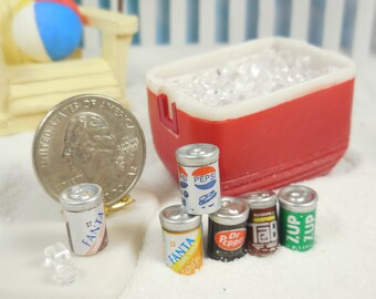 Miniature Red Cooler w/ Ice Cubes & Drinks ~ Summer Fairy Garden Accessories ~ Beach Terrarium Figurine ~ Dollhouse Craft Supply