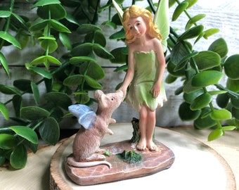 Miniature Fairy Princess with Winged Mouse ~ Fairy Garden & Dollhouse Accessories ~ Terrarium Figurines ~ Diorama Craft Supply