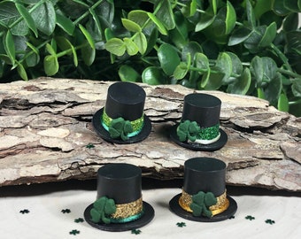 Mini Leprechaun Top Hat ~ St. Patrick's Day Fairy Garden Miniatures ~ Dollhouse Accessories ~ Shamrock Craft Supply