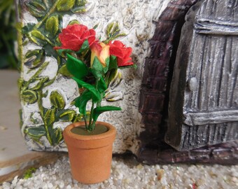 Fairy Accessory Rose Bush ~ Miniature Red Rose Plant in Tiny Terra Cotta Pot ~ Mini Red Flowers for Fairies ~ Fairy Terrariums Accessories