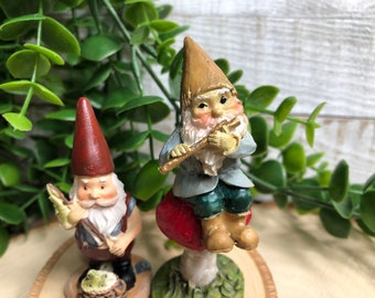 Miniature Gnome Playing Flute and Gnome with Fish~ Fairy Garden & Dollhouse Accessories ~ Terrarium Figurines ~ Diorama Craft Supply