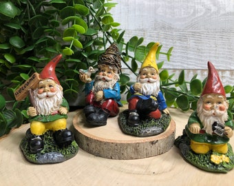 Miniature Assorted Gnomes ~ Fairy Garden & Dollhouse Accessories ~ Terrarium Figurines ~ Diorama Craft Supply