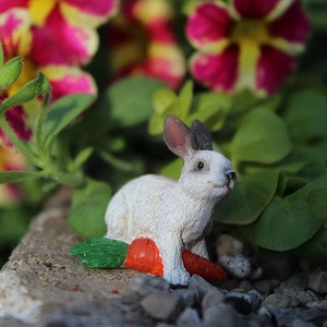 Miniatur-Kaninchen mit Karotte-Fee-Gartenfiguren ~ Tiere für Feen, Terrarien & Miniatur-Gartendekor