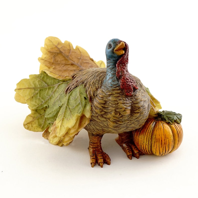 Miniature Turkey with Pumpkin Figurine Fall Harvest & Thanksgiving Miniatures for Dollhouse and Dioramas Fairy Garden Supply Turkey with Pumpkin