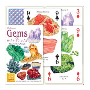 Naipes de gemas y minerales famosos ~ Naipes de piedras preciosas para álbumes de recortes, collages y diarios basura ~ Noche de juegos educativos para la familia