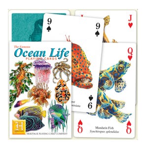 Célèbres cartes à jouer Ocean Life ~ Carte de poker d'animaux marins pour le scrapbooking, les collages et les journaux indésirables ~ Soirée de jeux éducative en famille