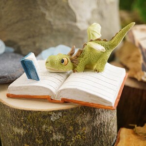 Fairy Garden Dragon Reading a Book Miniature Animal Figurine for Terrarium Fairy Garden Supply and Accessory Fairy Figurines image 2