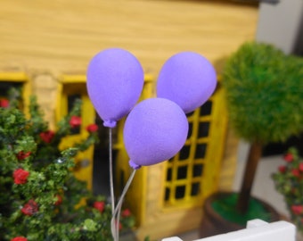 Miniature Purple Birthday Balloons ~ Valentine's Day Fairy Garden Supplies ~ Love Themed Dollhouse Accessories & Craft Supplies