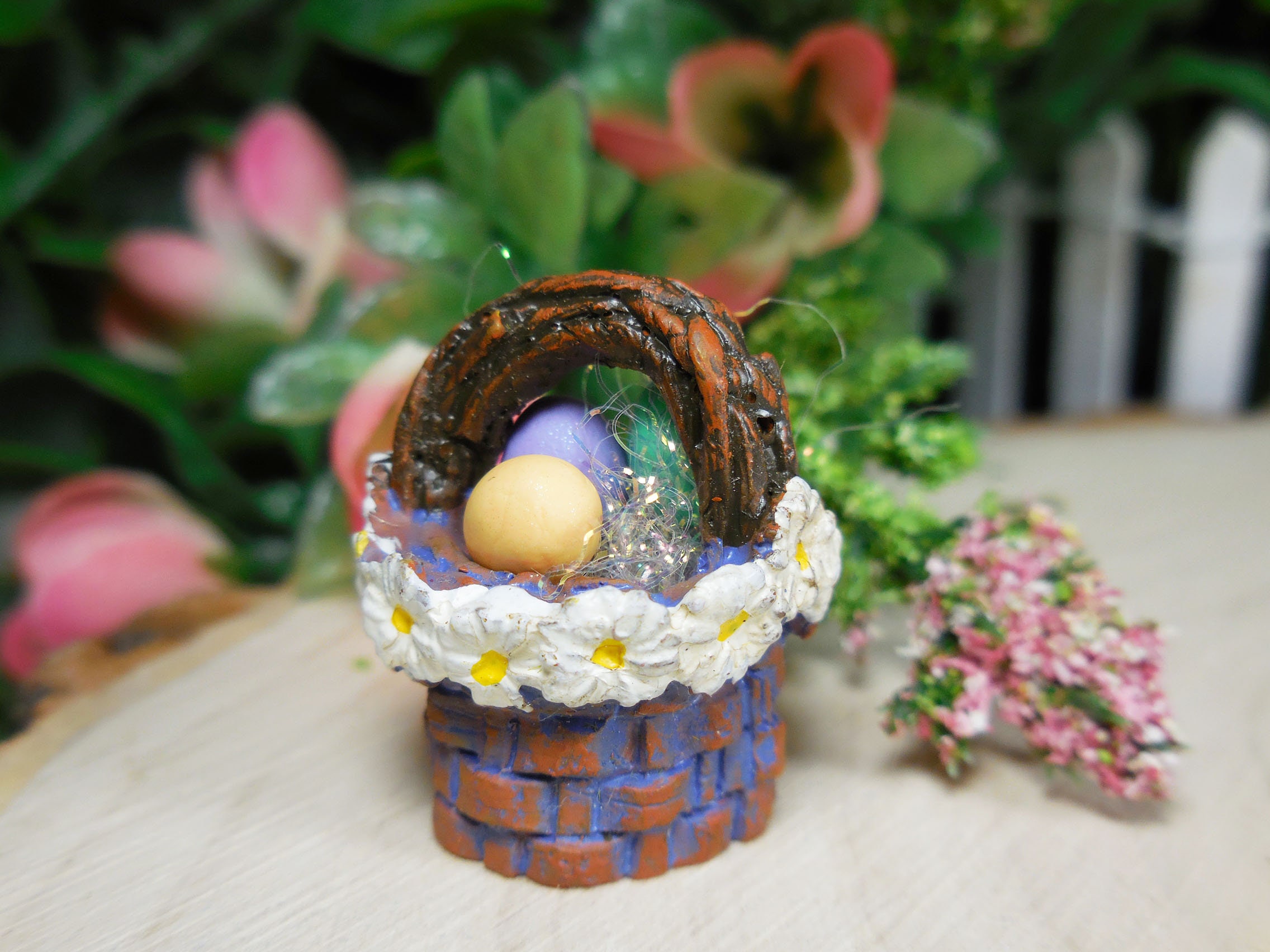 Miniature Purple Easter Grass Basket Filler W/ 6 Eggs Option Easter Fairy  Garden & Dollhouse Accessories Spring Diorama Craft Supplies 