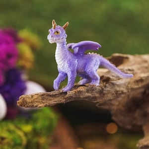 Miniature Horned Purple Dragon Figurine ~ Fairy Home Decor ~ Fairy Garden Supply & Accessories ~ Miniature Animal Terrarium Figurine