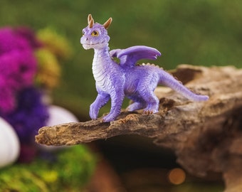 Miniature Horned Purple Dragon Figurine ~ Fairy Home Decor ~ Fairy Garden Supply & Accessories ~ Miniature Animal Terrarium Figurine