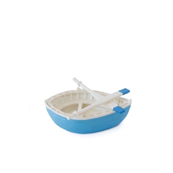 Miniature Blue Row Boat Figurine w/ Paddles ~ Beach Themed Fairy Gardens & Terrariums ~ Nautical Home or Party Décor