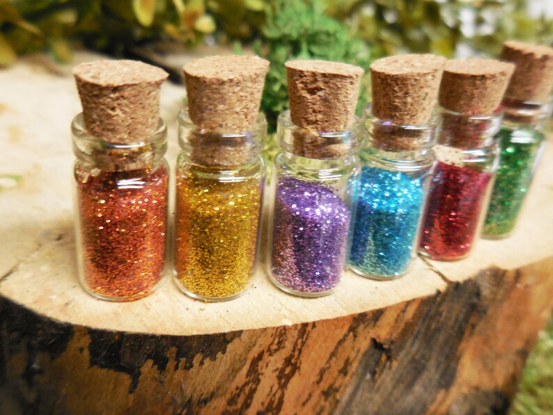 1 Rainbow Fairy Dust Bottles 6 PC Set Miniature Pixie Dust & Potion Bottles Fairy Garden Supply Dollhouse Magic Miniatures image 3