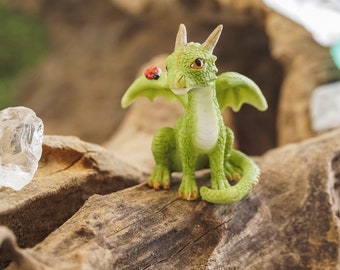 Miniature Horned Dragon w/ Ladybug Figurine ~ Fairy Home Decor ~ Fairy Garden Supply & Accessories ~ Miniature Animal Terrarium Figurine