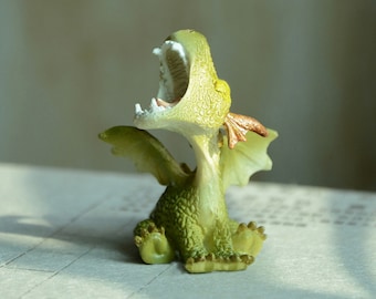 Miniature Green Baby Dragon Figurine Roaring ~ Fairytale Castle Fairy Gardens & Terrariums ~ Dungeons and Dragons Home or Party Décor