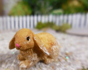 Miniature Garden Floppy Eared Bunny Figurine ~ Miniature Brown Rabbit Fairy Garden Accessory ~ Tiny Forest Animals Terrarium Supplies
