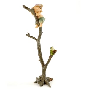 Fairy Garden Tree Sprite w/ Frog ~ Miniature Animal Figurines for Fairies ~ Enchanted Forest Home Decor