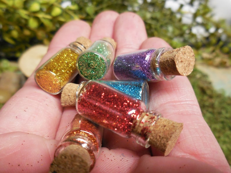 1 Rainbow Fairy Dust Bottles 6 PC Set Miniature Pixie Dust & Potion Bottles Fairy Garden Supply Dollhouse Magic Miniatures image 4