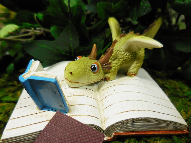 Fairy Garden Dragon Reading a Book Miniature Animal Figurine for Terrarium Fairy Garden Supply and Accessory Fairy Figurines image 3