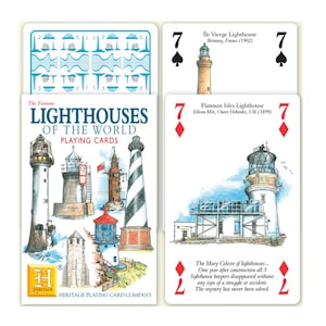 Famous Lighthouses of the World Playing Cards ~ Nautical Card for Scrapbooking, Collages and Junk Journals ~ Educational Family Game Night