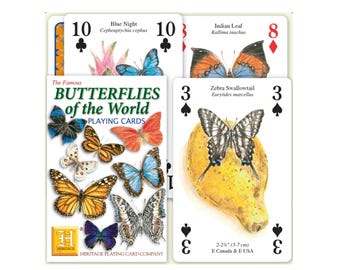 Naipes de mariposas famosas del mundo ~ Tarjeta de insectos para álbumes de recortes, collages y diarios basura ~ Noche de juegos educativos para la familia