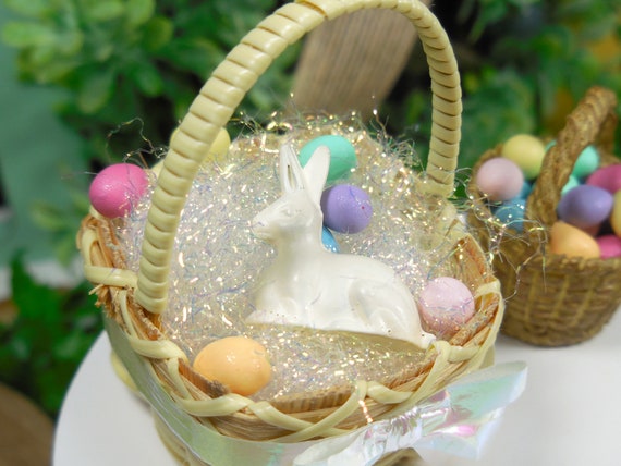 Miniature Purple Easter Grass Basket Filler W/ 6 Eggs Option