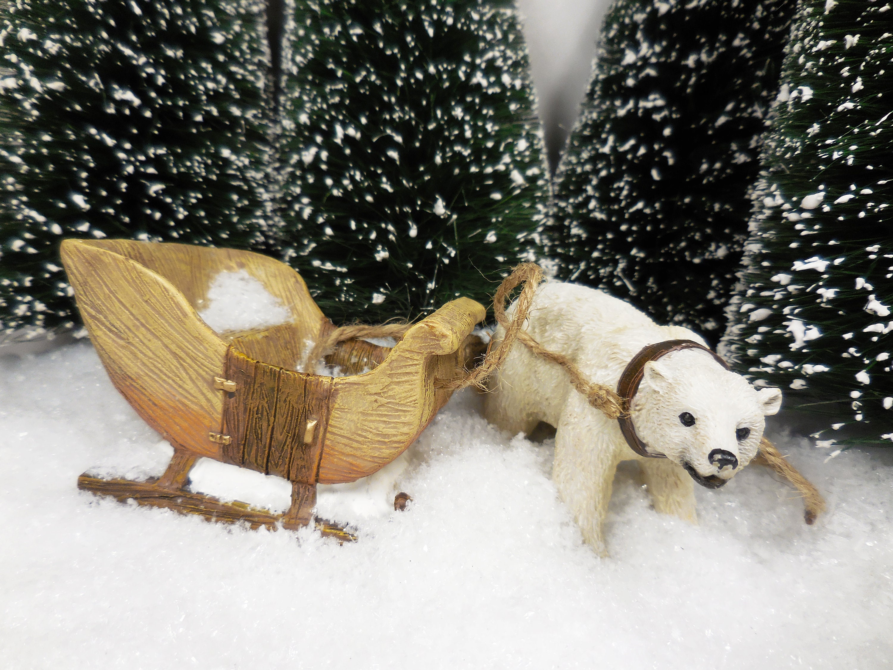 Miniature Polar Bear Pulling Faux Wood Sleigh Christmas Etsy