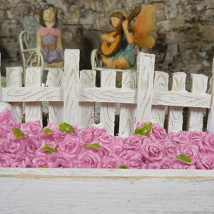 Fairy Accessory White Picket Fence Miniature White Garden Fence and Pink Roses for Fairies Spring Fairy Garden Supplies & Accessories image 4