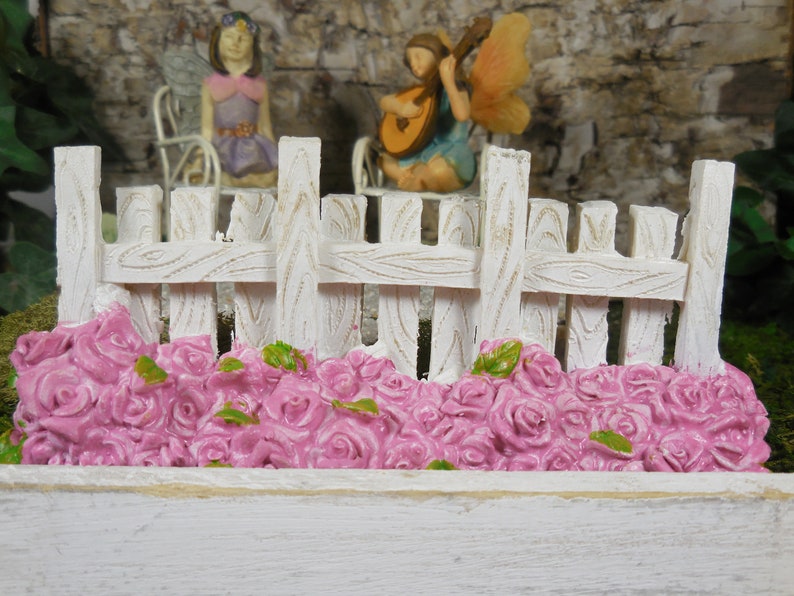 Fairy Accessory White Picket Fence Miniature White Garden Fence and Pink Roses for Fairies Spring Fairy Garden Supplies & Accessories image 4