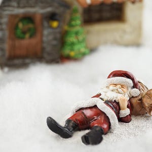 Miniature Santa Claus Napping on Sack of Toys Figurine ~ Christmas Fairy Garden Accessories ~ Winter Holiday Diorama Knick Knack Home Decor