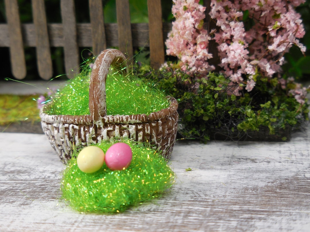 Miniature Green Easter Grass Basket Filler W/ 6 Eggs Option Easter