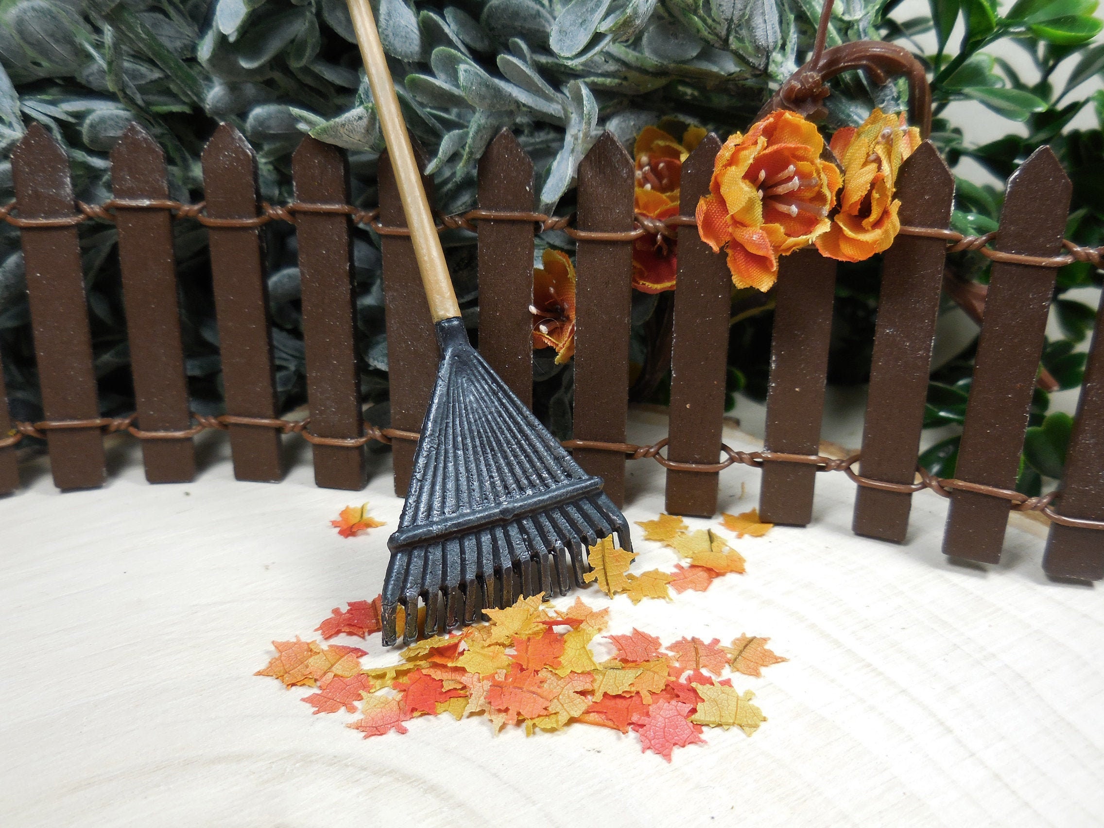 Gift Model Rakes Miniature Rake W/ Fall Leaves ~ Fairy Garden Accessories ~ Fairy Garden ...