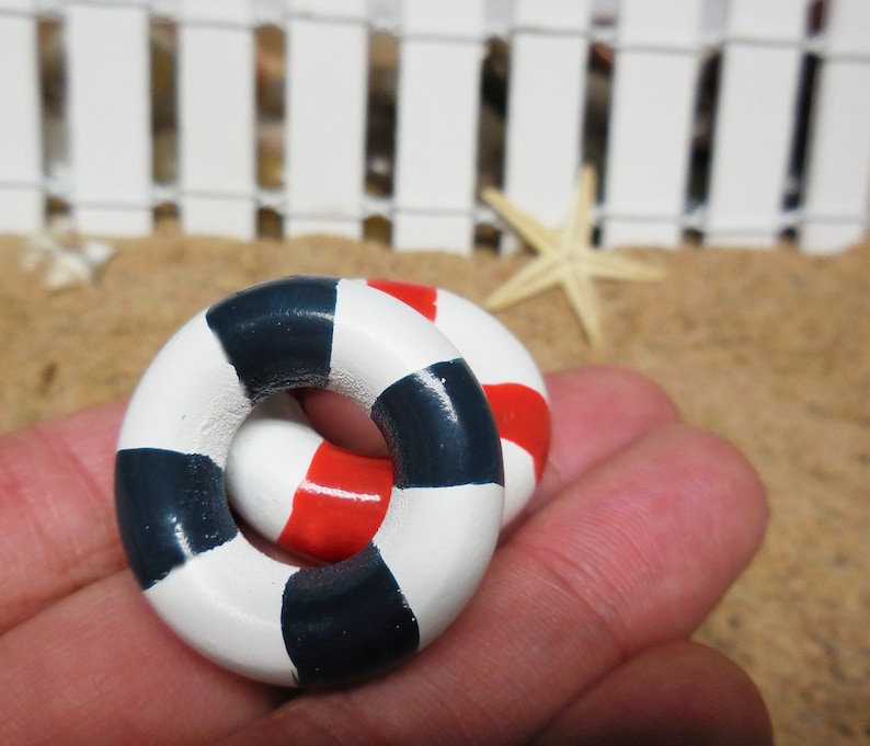 Miniature Nautical Buoys in Red and Blue ~ Beach Fairy Garden Accessories ~ Terrarium Figurines ~ Coastal Beach Wedding Cake Toppers