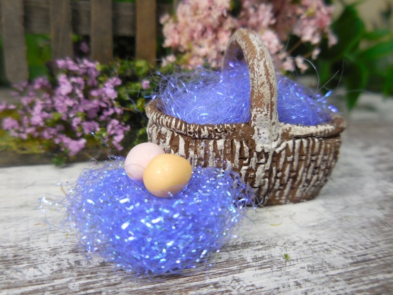 Miniature Purple Easter Grass Basket Filler W/ 6 Eggs Option