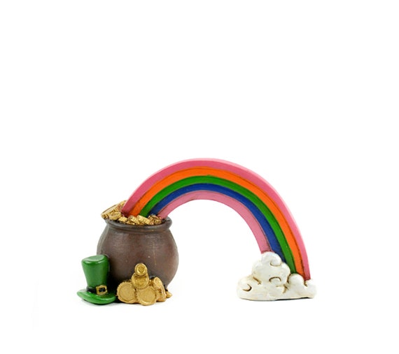 Rainbow Gold Pot Fairy Garden Ornament Decor Outdoor Figurine Dollhouse Supply Rainbow Gold Pot Fairy Garden Ornament Decor Outdoor Figurine Dollhouse Supply