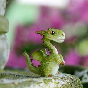 Miniature Baby Green Dragon Learning to Fly Figurine ~ Fairytale Fairy Gardens & Terrariums ~ Dungeons and Dragons Home or Party Décor