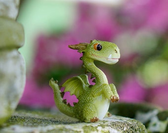 Miniature Baby Green Dragon Learning to Fly Figurine ~ Fairytale Fairy Gardens & Terrariums ~ Dungeons and Dragons Home or Party Décor