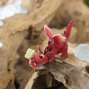 Fairy Garden Red Dragon with Butterfly Figurine ~ Fairy Home Decor ~ Fairy Garden Supply & Accessories ~ Miniature Animal Terrarium Figurine