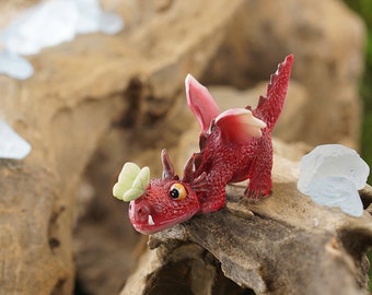 Fairy Garden Red Dragon with Butterfly Figurine ~ Fairy Home Decor ~ Fairy Garden Supply & Accessories ~ Miniature Animal Terrarium Figurine