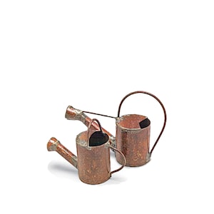 2 PC Miniature Rustic Brown Watering Cans ~ Mini Fairy Gardening Tools ~ Primitive Country Home & Garden Figures