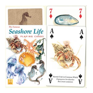 Famous Seashore Life-speelkaarten ~ Nautische kaart voor scrapbooking, collages en junkjournals ~ Educatieve familiegame-avond